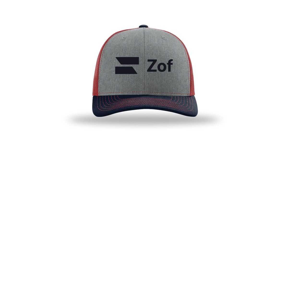 zof-richardson-trucker-cap-embroidery-capfront-R112-heathergreycardinalnavy-flat-front