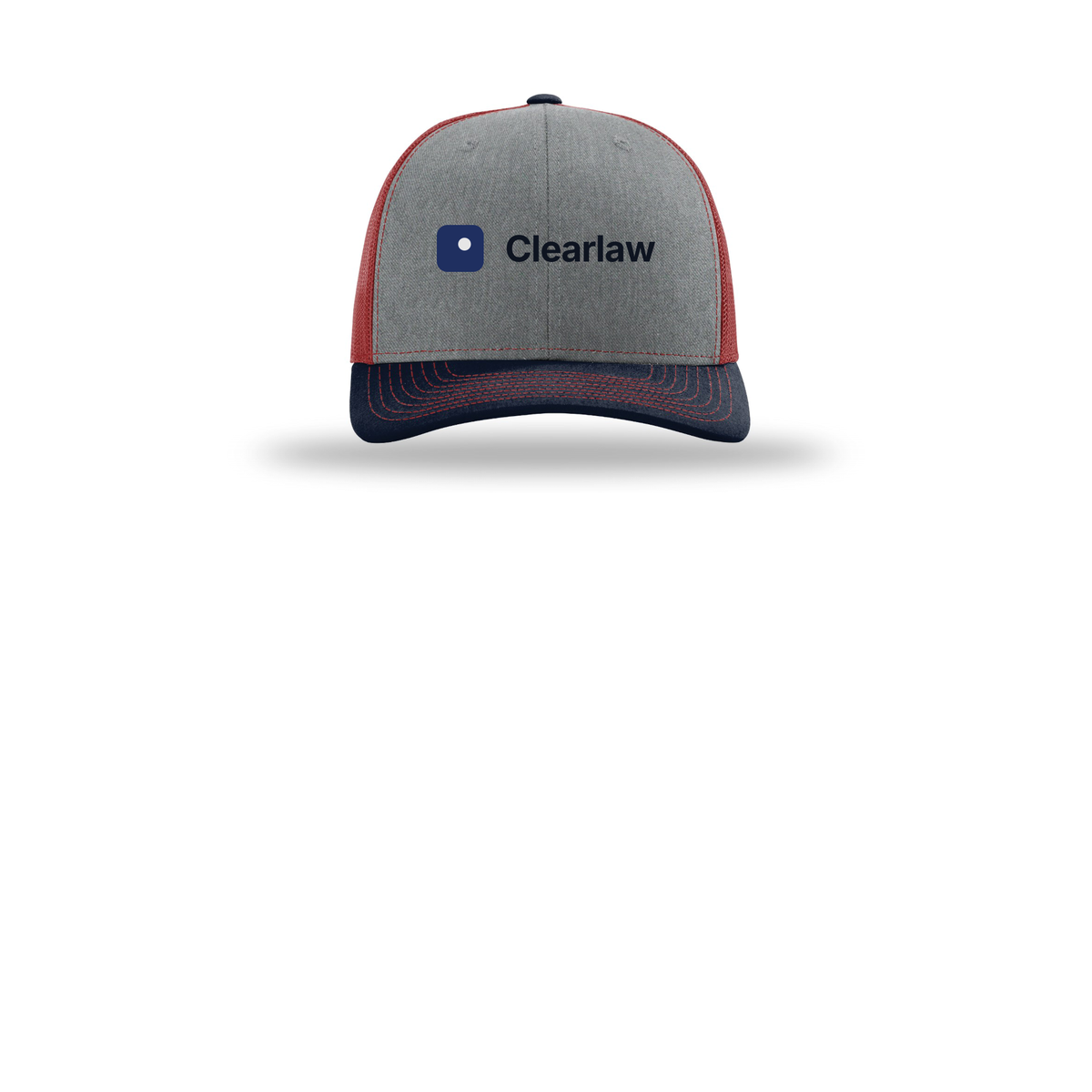 clearlaw-richardson-trucker-cap-embroidery-capfront-R112-heathergreycardinalnavy-flat-front