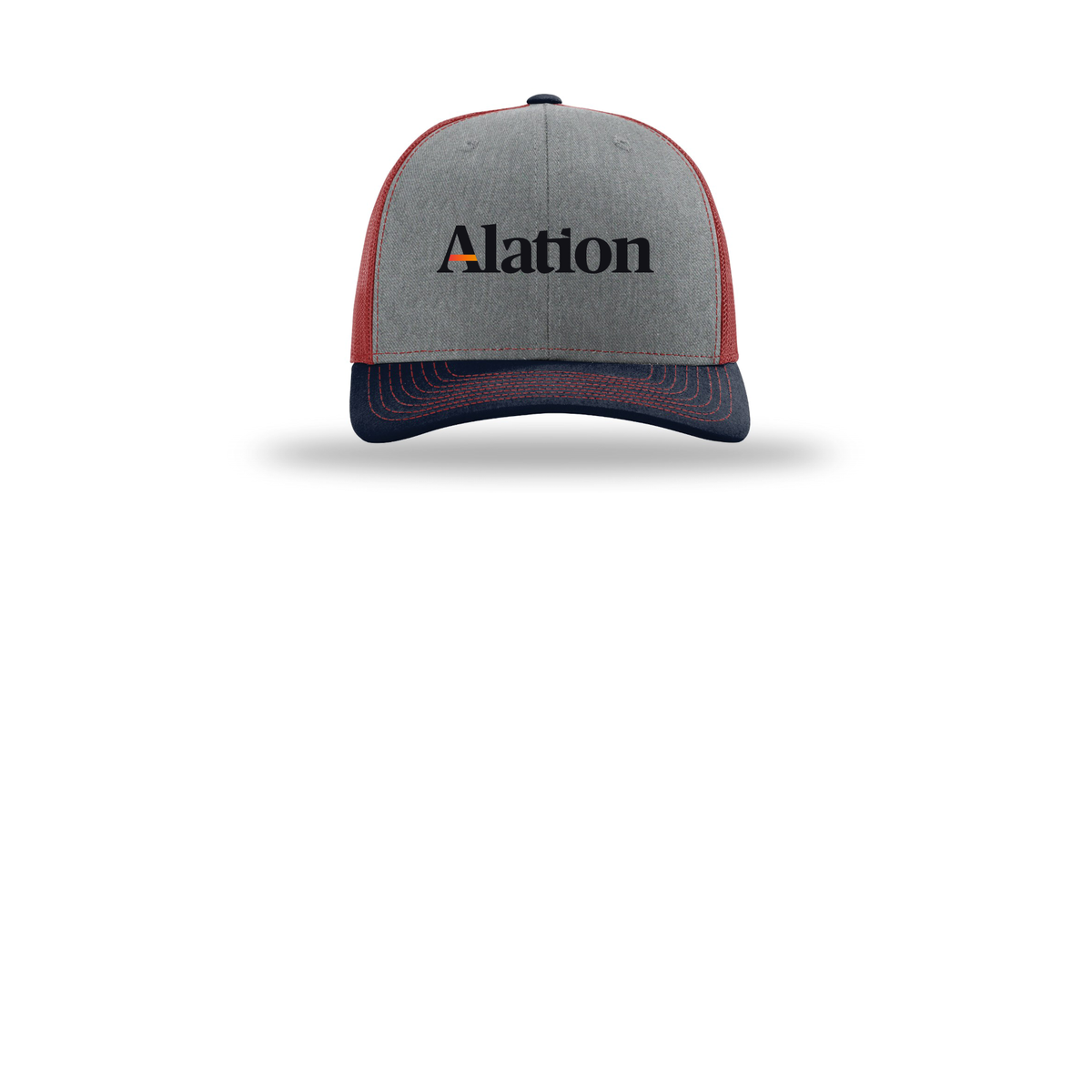 alation-richardson-trucker-cap-embroidery-capfront-R112-heathergreycardinalnavy-flat-front