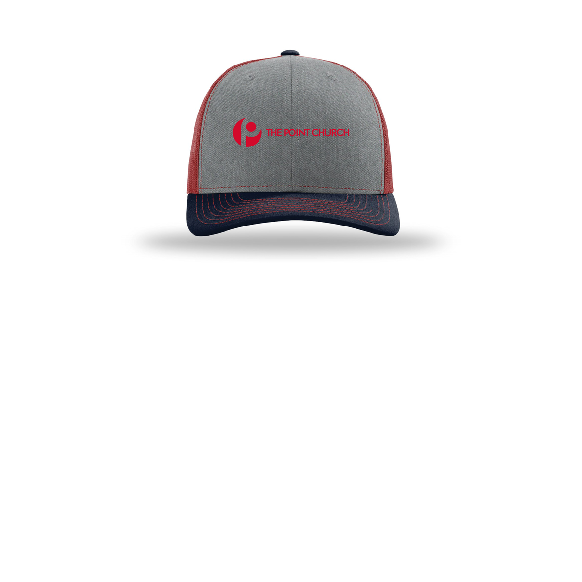 thepointva-richardson-trucker-cap-embroidery-capfront-R112-heathergreycardinalnavy-flat-front