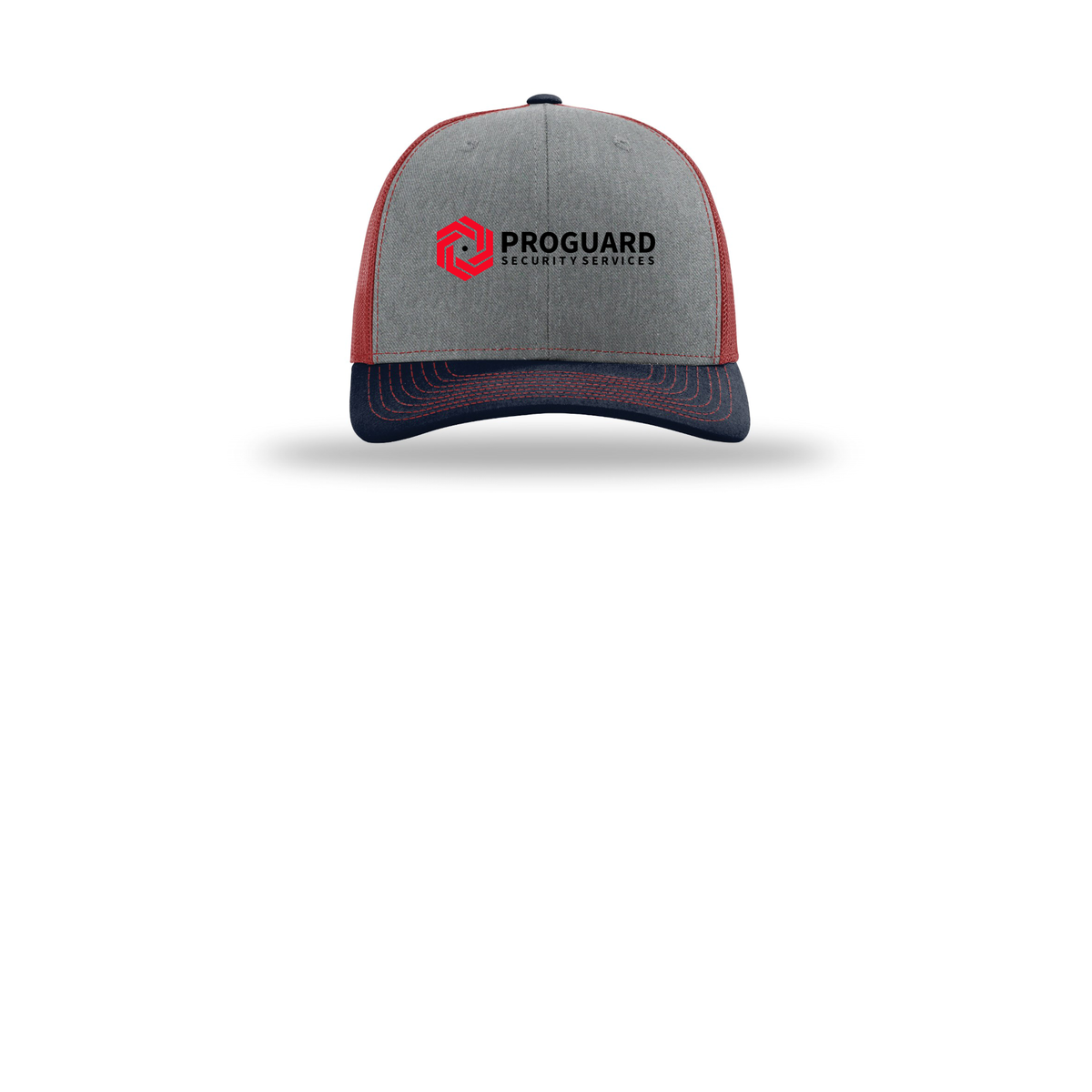 proguardsecurityservices-richardson-trucker-cap-embroidery-capfront-R112-heathergreycardinalnavy-flat-front