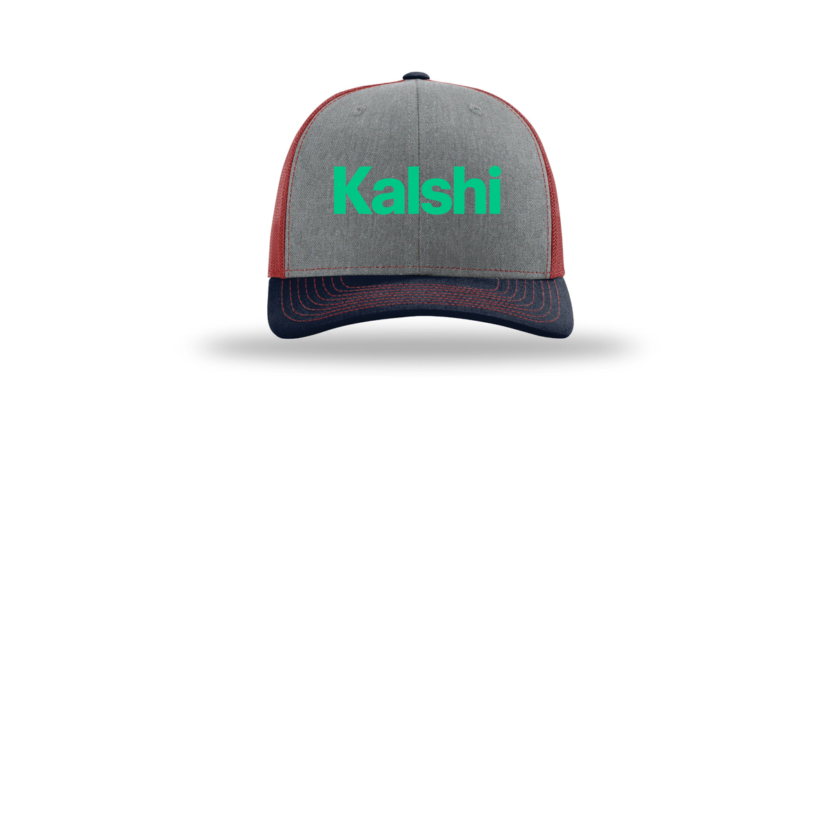 kalshi-richardson-trucker-cap-embroidery-capfront-R112-heathergreycardinalnavy-flat-front