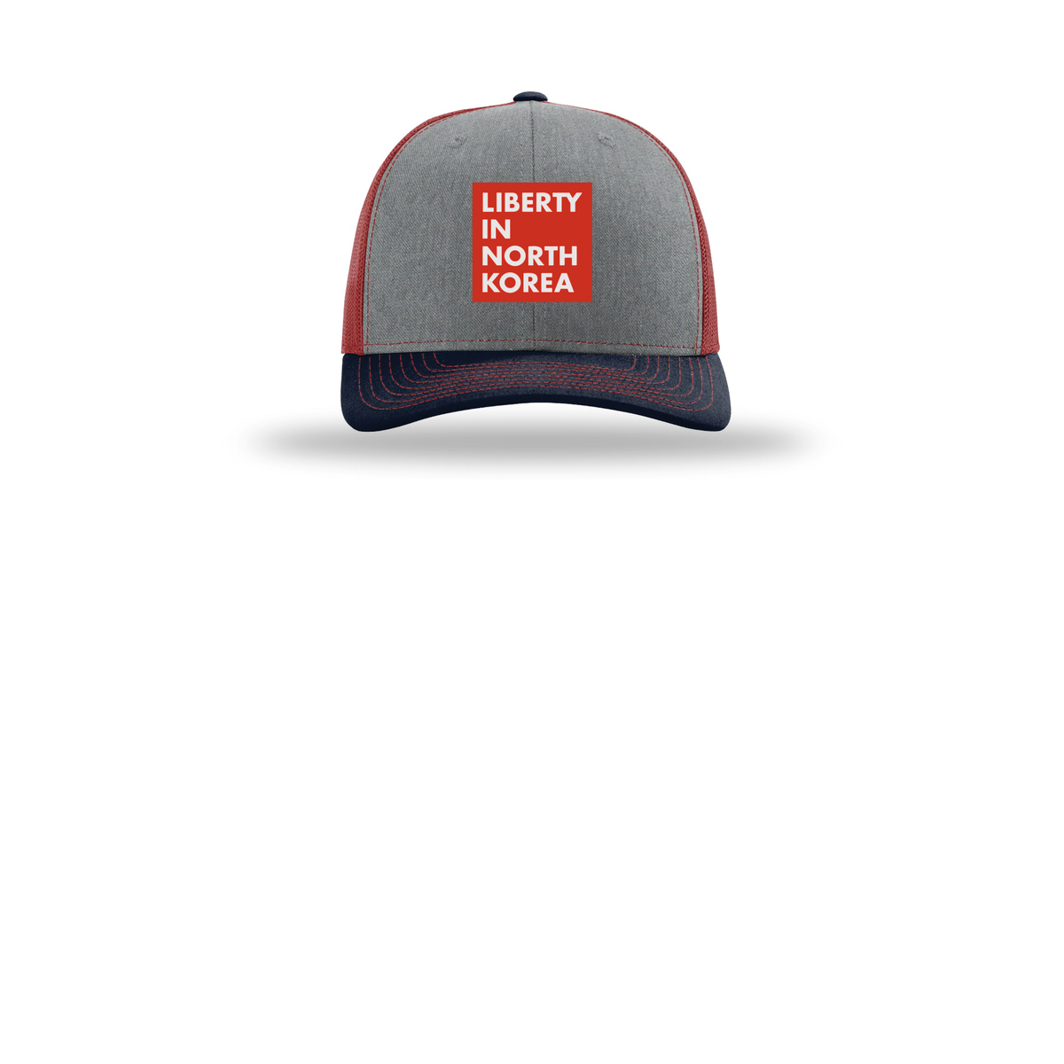 libertyinnorthkorea-richardson-trucker-cap-embroidery-capfront-R112-heathergreycardinalnavy-flat-front