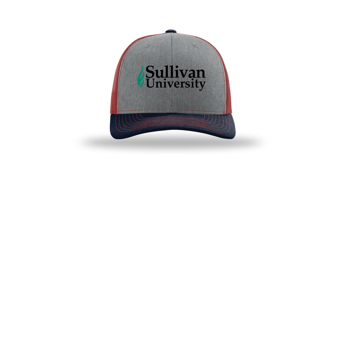 sullivan-richardson-trucker-cap-embroidery-capfront-R112-heathergreycardinalnavy-flat-front
