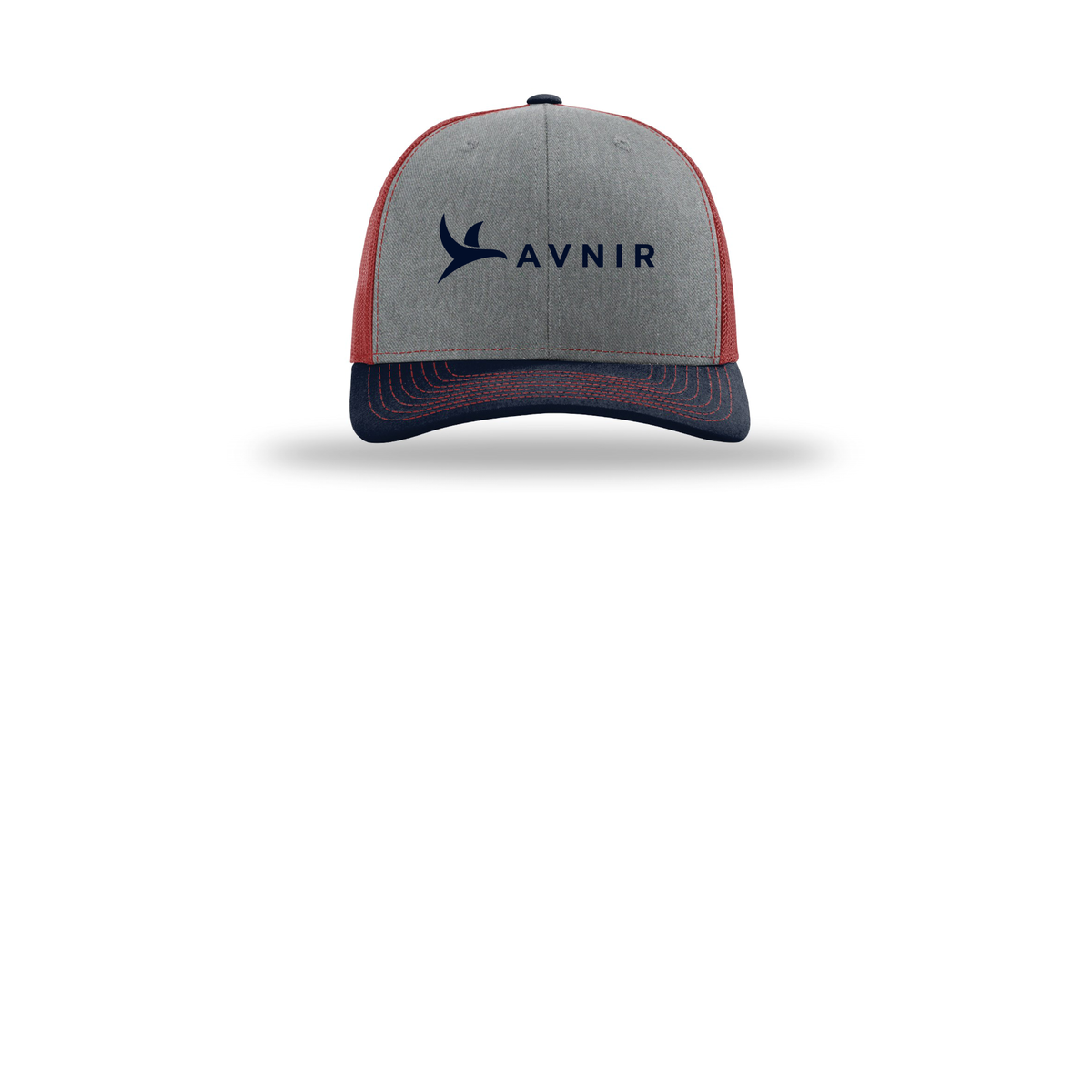 avnir-richardson-trucker-cap-embroidery-capfront-R112-heathergreycardinalnavy-flat-front