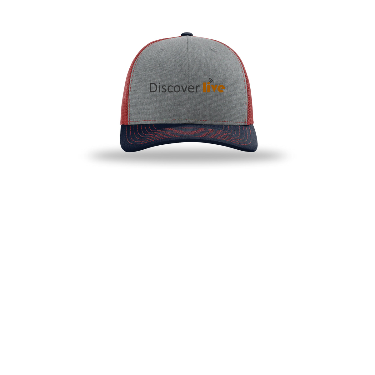 discover-richardson-trucker-cap-embroidery-capfront-R112-heathergreycardinalnavy-flat-front
