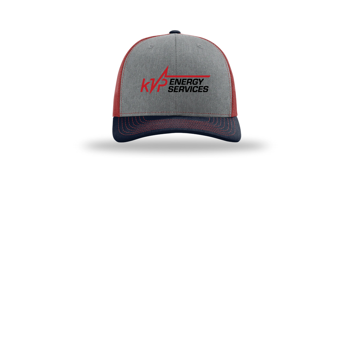 kvpenergy-richardson-trucker-cap-embroidery-capfront-R112-heathergreycardinalnavy-flat-front