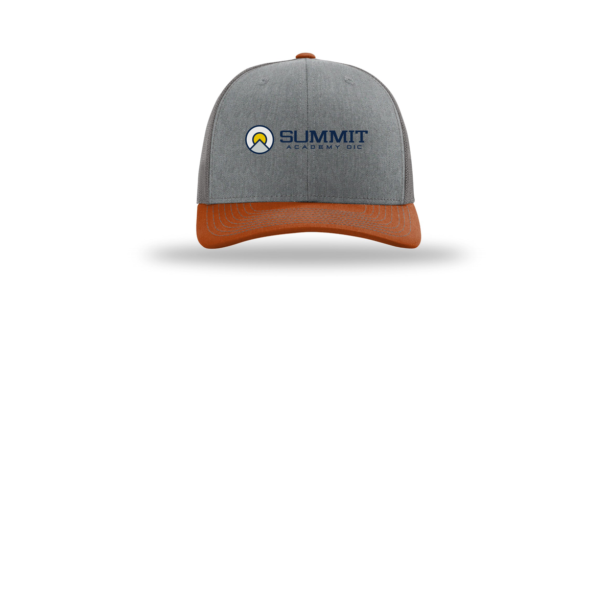 saoic-richardson-trucker-cap-embroidery-capfront-R112-heathergreycharcoaldarkorange-flat-front