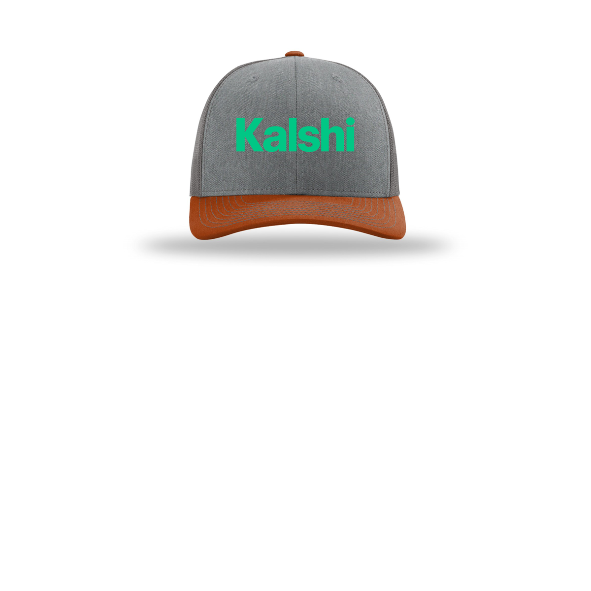 kalshi-richardson-trucker-cap-embroidery-capfront-R112-heathergreycharcoaldarkorange-flat-front