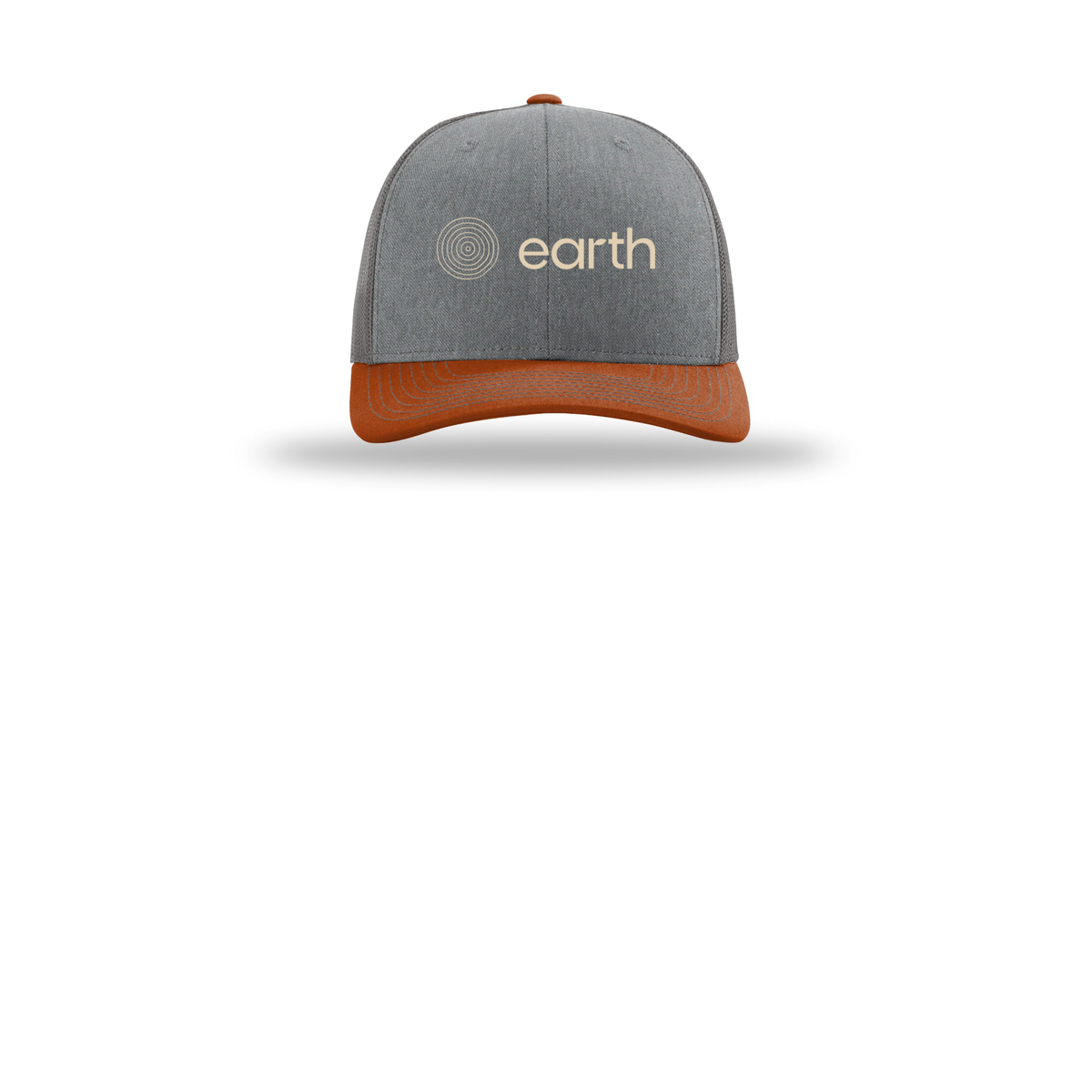 earthfuneral-richardson-trucker-cap-embroidery-capfront-R112-heathergreycharcoaldarkorange-flat-front