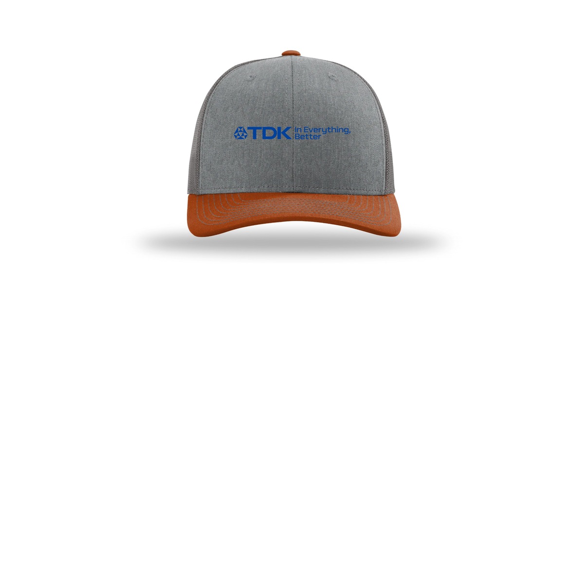 tdk-richardson-trucker-cap-embroidery-capfront-R112-heathergreycharcoaldarkorange-flat-front