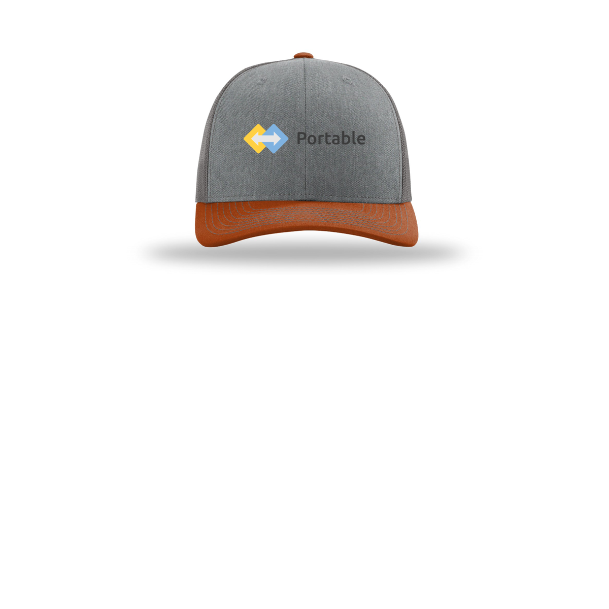 portable-richardson-trucker-cap-embroidery-capfront-R112-heathergreycharcoaldarkorange-flat-front