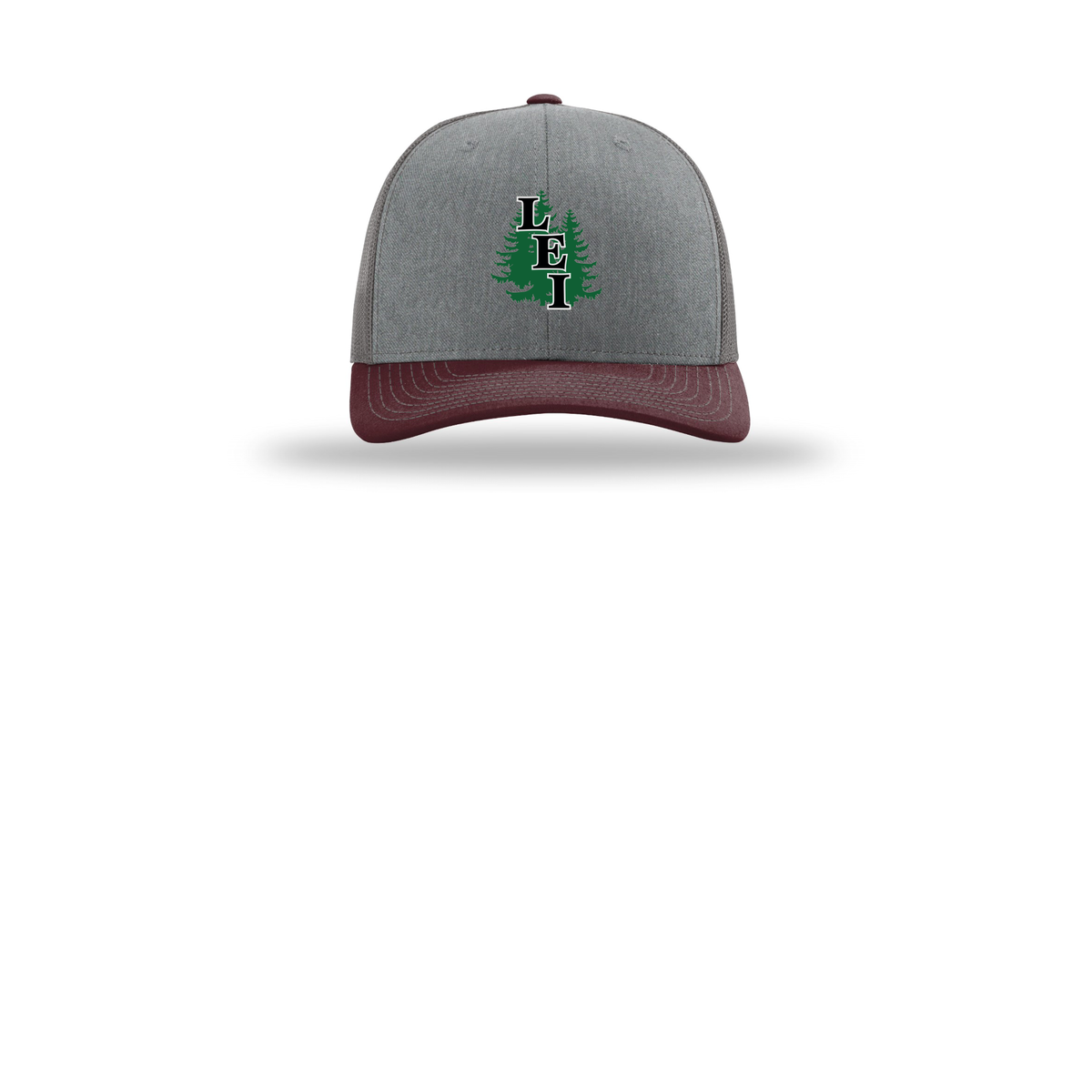 leisite-richardson-trucker-cap-embroidery-capfront-R112-heathergreycharcoalmaroon-flat-front