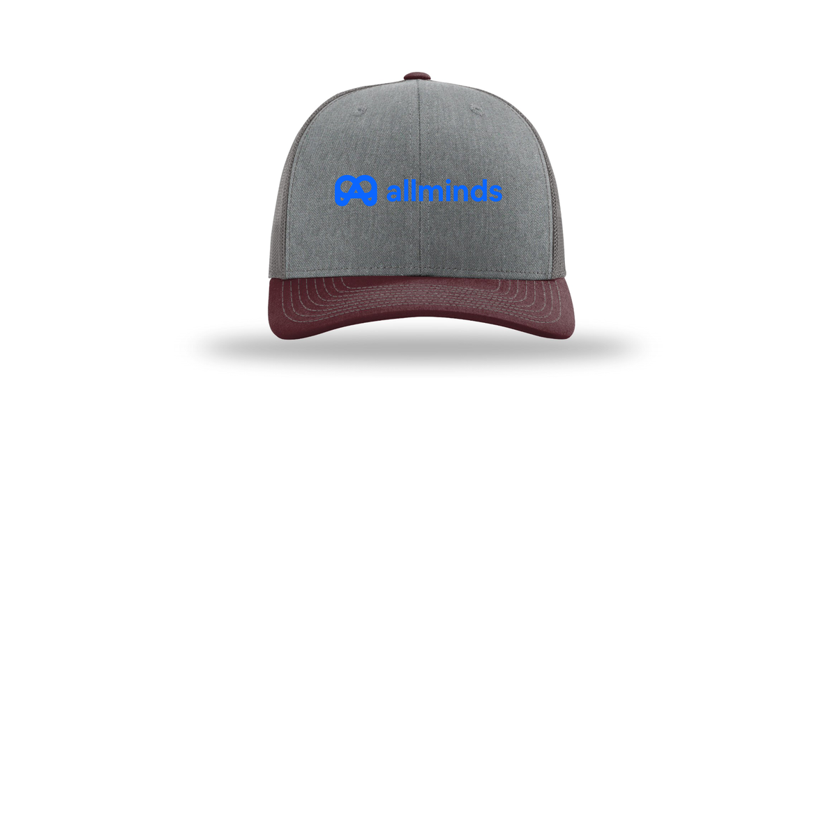 getallminds-richardson-trucker-cap-embroidery-capfront-R112-heathergreycharcoalmaroon-flat-front
