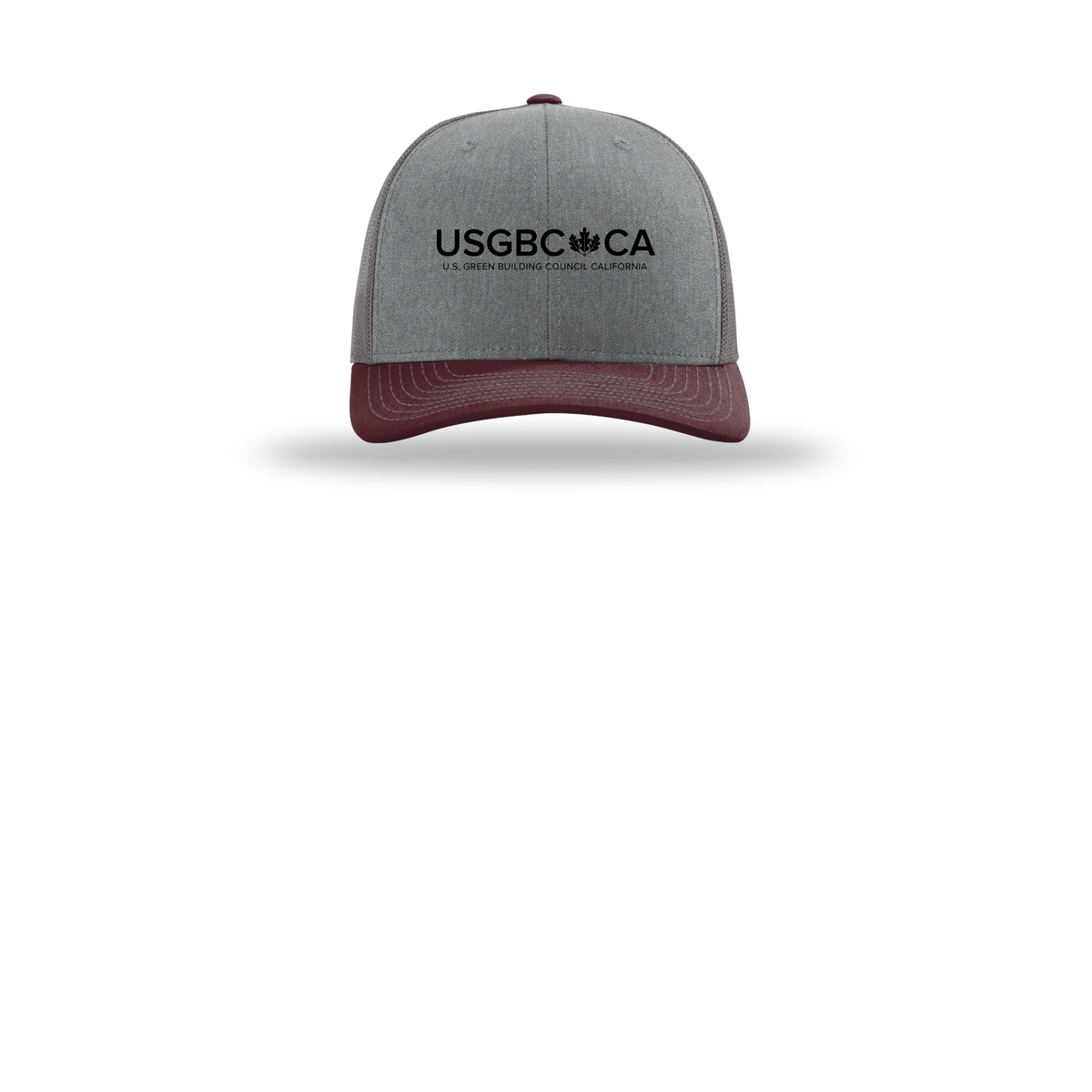 usgbc-ca-richardson-trucker-cap-embroidery-capfront-R112-heathergreycharcoalmaroon-flat-front