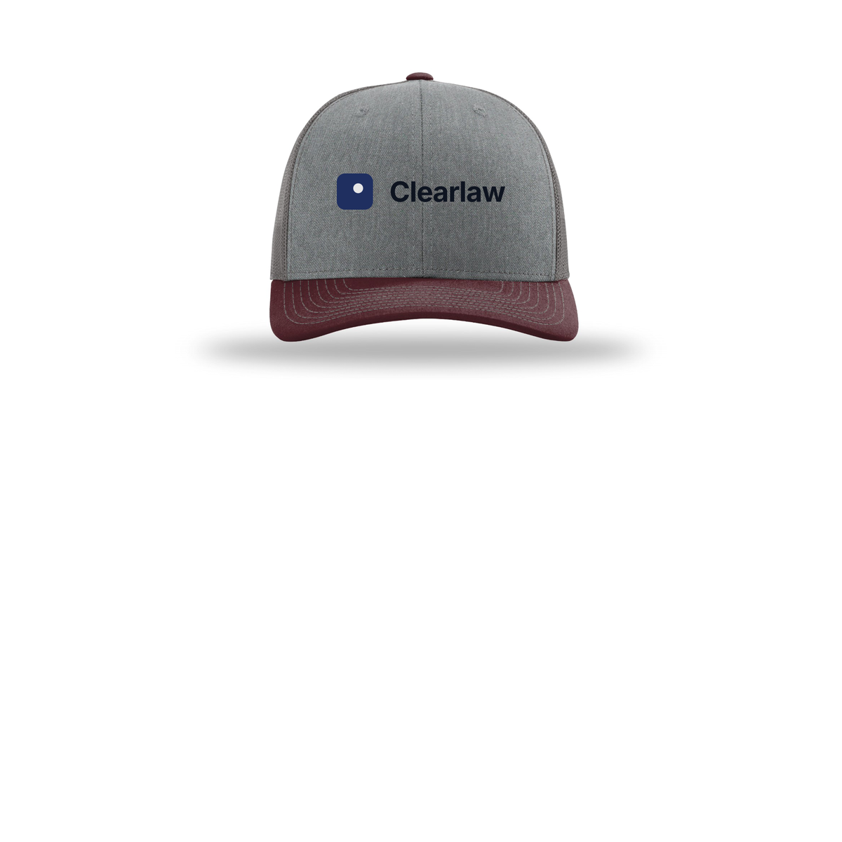 clearlaw-richardson-trucker-cap-embroidery-capfront-R112-heathergreycharcoalmaroon-flat-front
