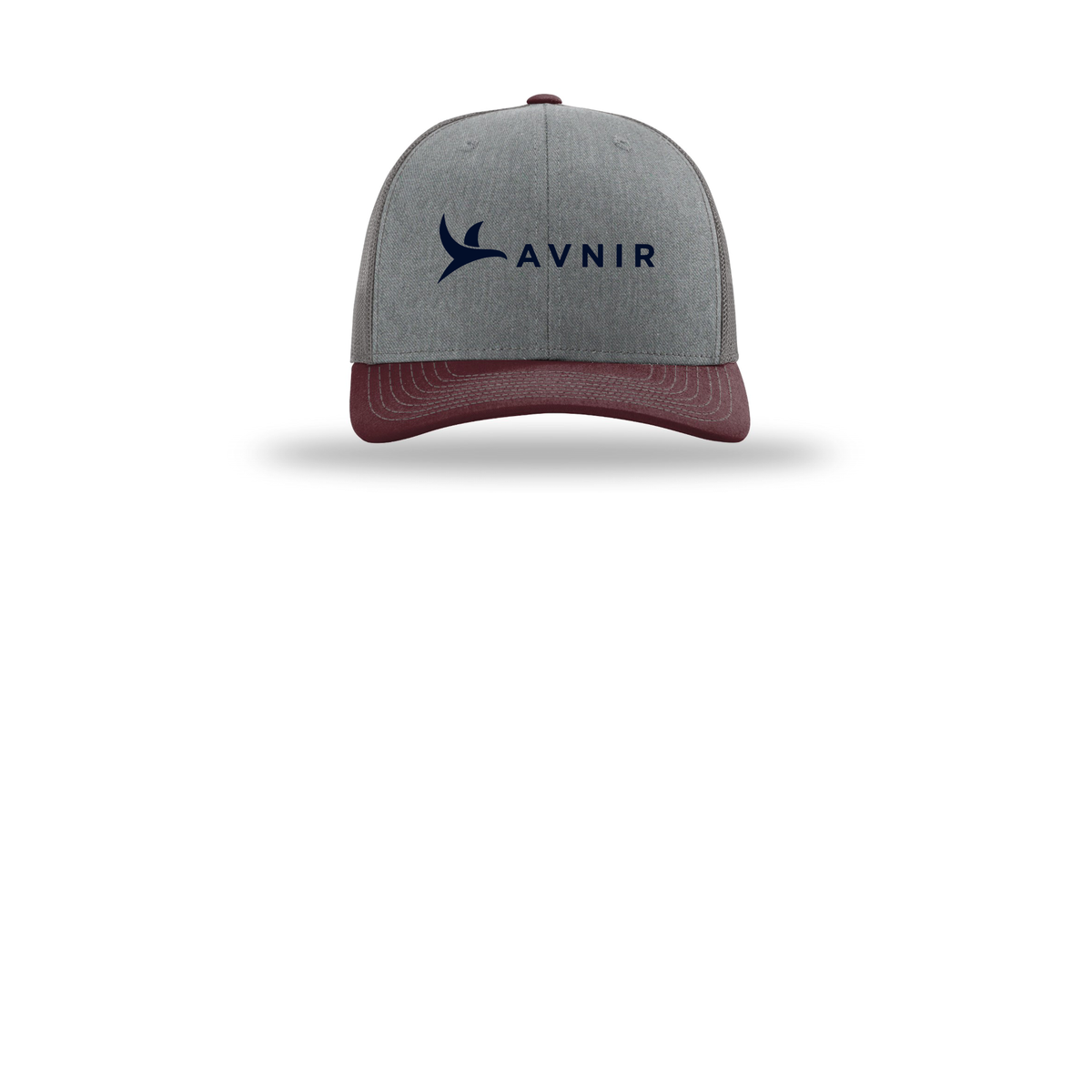 avnir-richardson-trucker-cap-embroidery-capfront-R112-heathergreycharcoalmaroon-flat-front