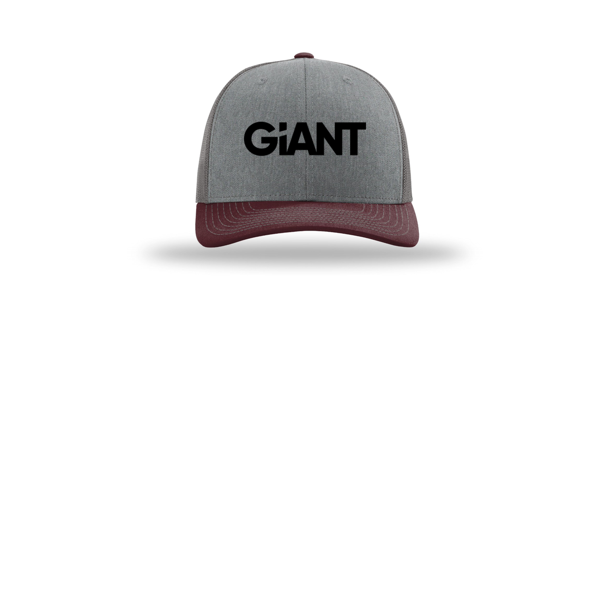 giantworldwide-richardson-trucker-cap-embroidery-capfront-R112-heathergreycharcoalmaroon-flat-front