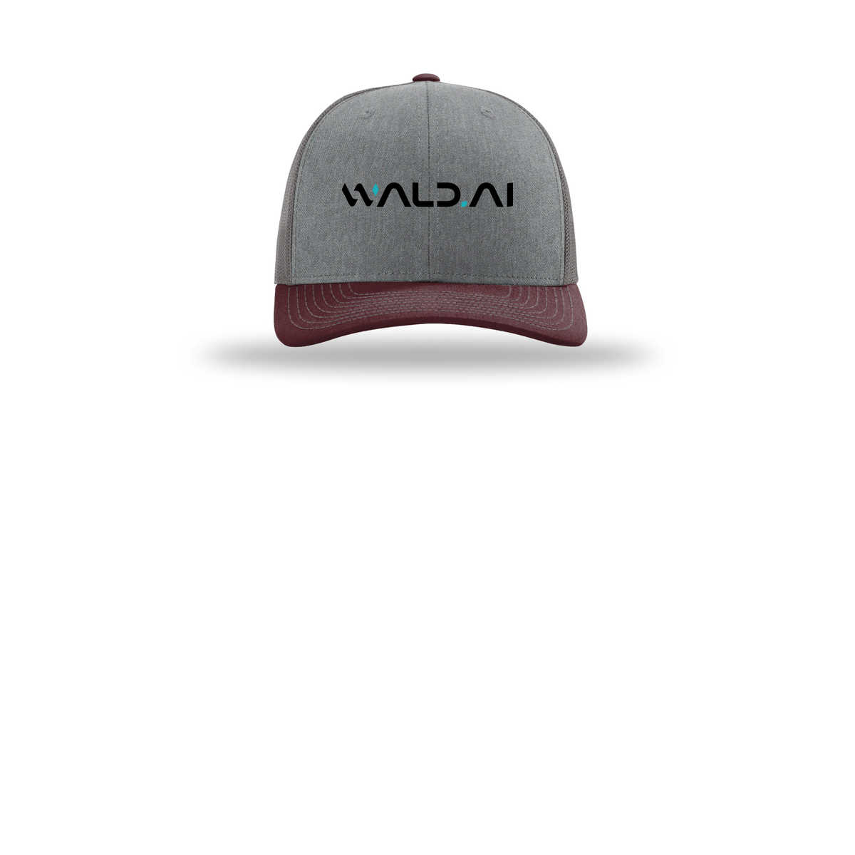 wald-richardson-trucker-cap-embroidery-capfront-R112-heathergreycharcoalmaroon-flat-front