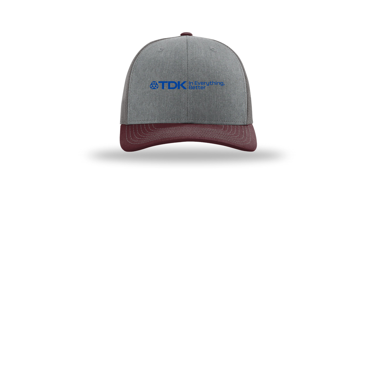 tdk-richardson-trucker-cap-embroidery-capfront-R112-heathergreycharcoalmaroon-flat-front