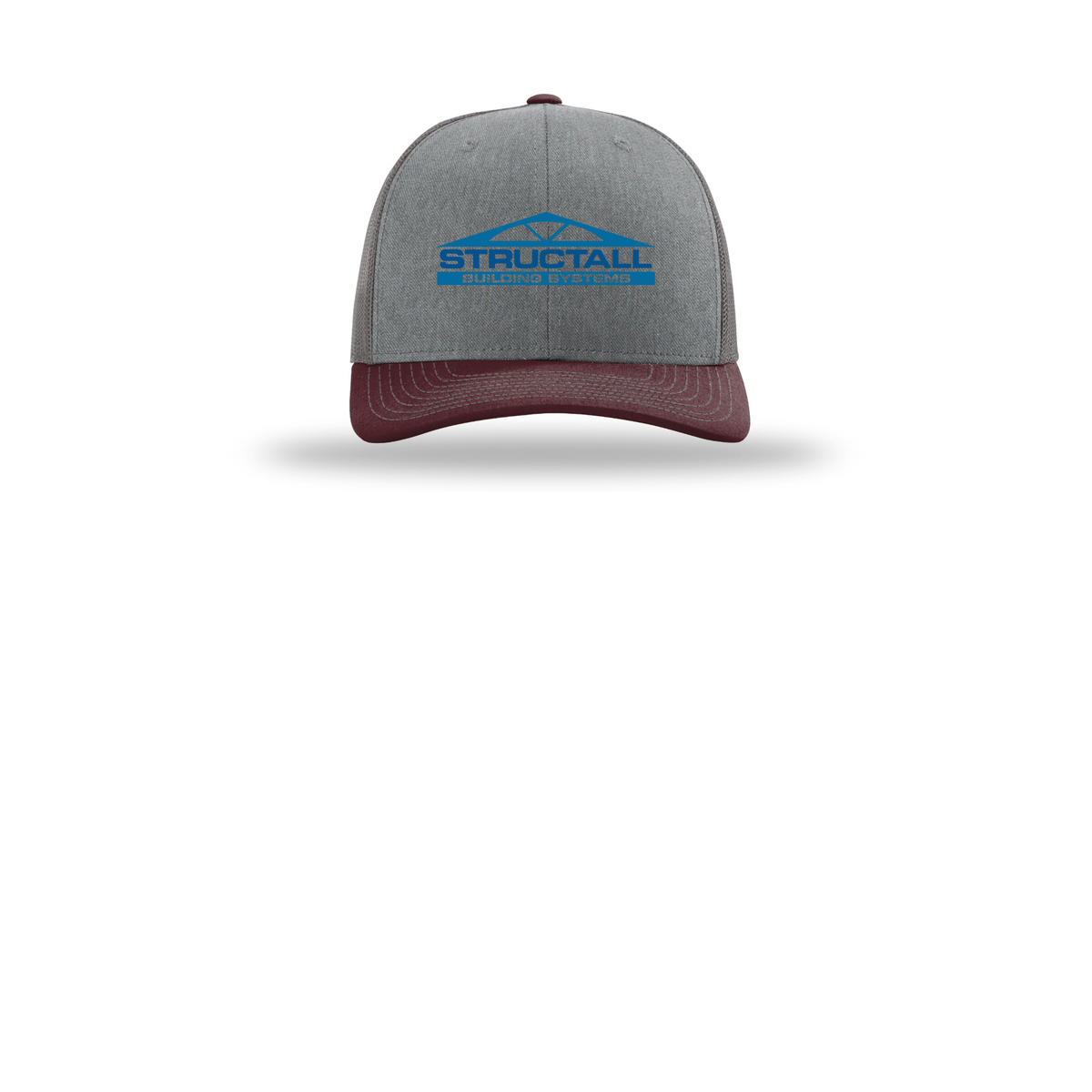 structall-richardson-trucker-cap-embroidery-capfront-R112-heathergreycharcoalmaroon-flat-front