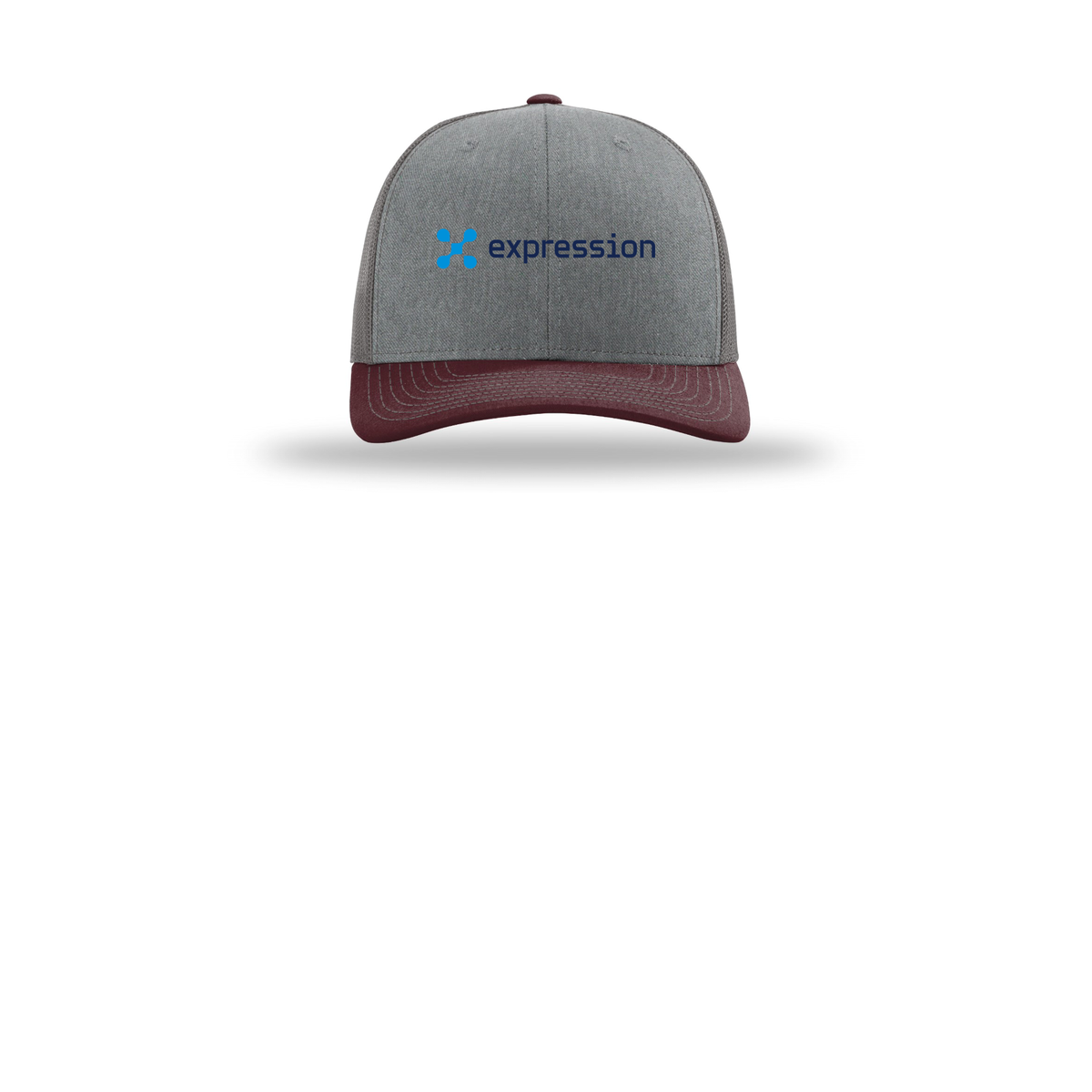 expr-richardson-trucker-cap-embroidery-capfront-R112-heathergreycharcoalmaroon-flat-front
