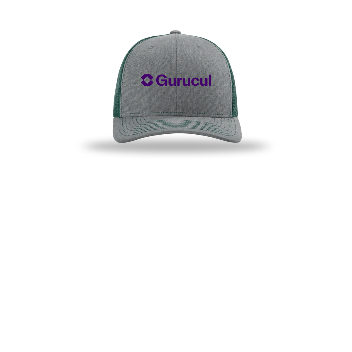 gurucul-richardson-trucker-cap-embroidery-capfront-R112-heathergreydarkgreen-flat-front