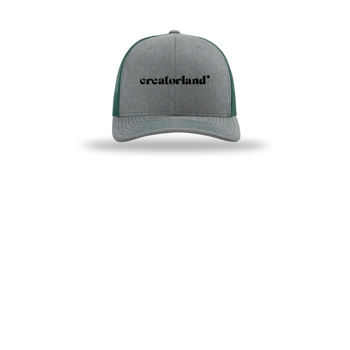 creatorland-richardson-trucker-cap-embroidery-capfront-R112-heathergreydarkgreen-flat-front