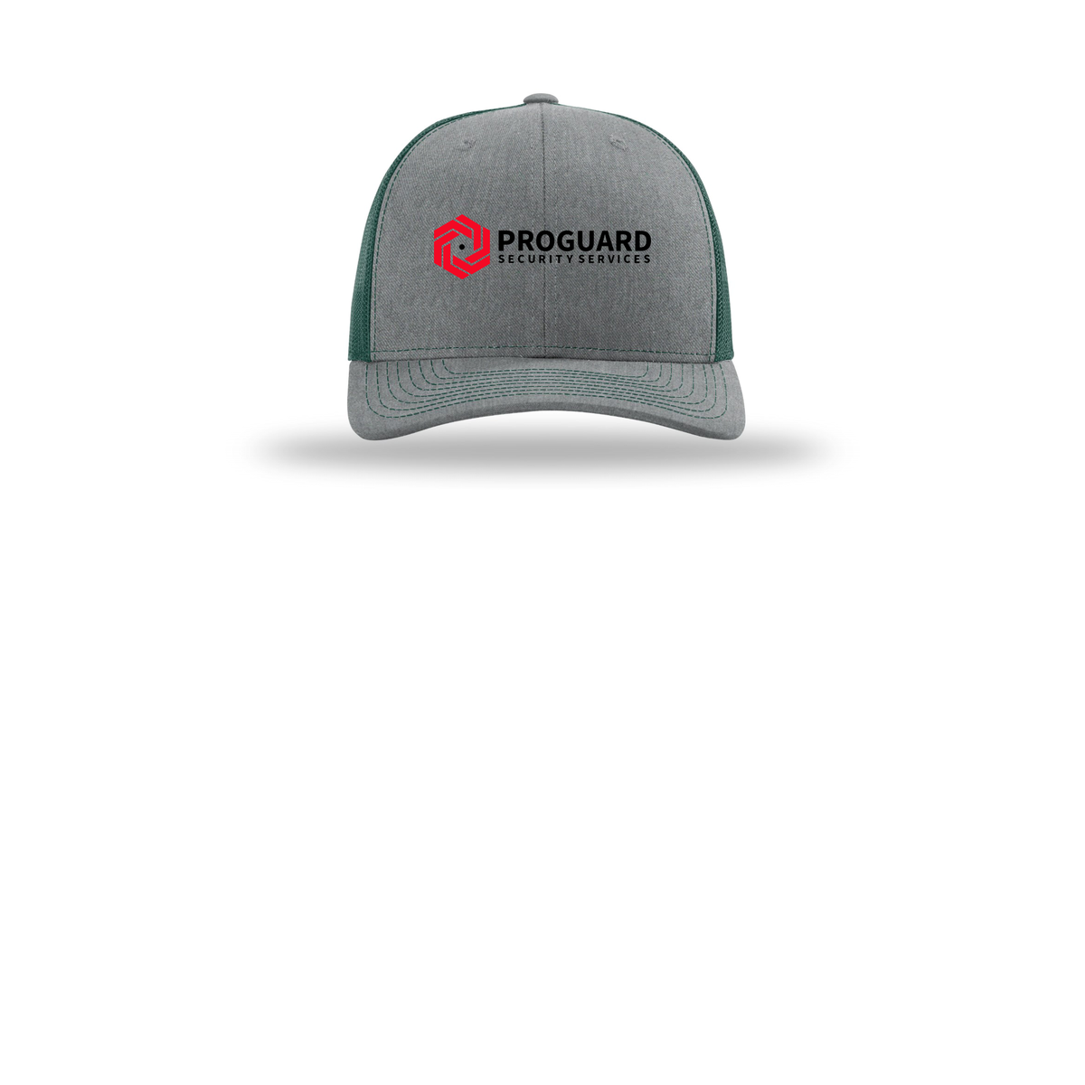 proguardsecurityservices-richardson-trucker-cap-embroidery-capfront-R112-heathergreydarkgreen-flat-front