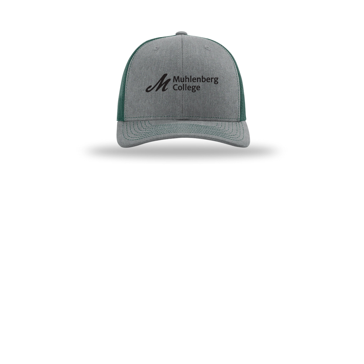 muhlenberg-richardson-trucker-cap-embroidery-capfront-R112-heathergreydarkgreen-flat-front