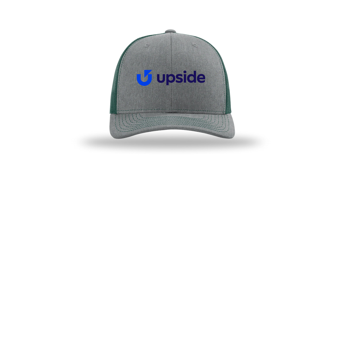 upside-richardson-trucker-cap-embroidery-capfront-R112-heathergreydarkgreen-flat-front