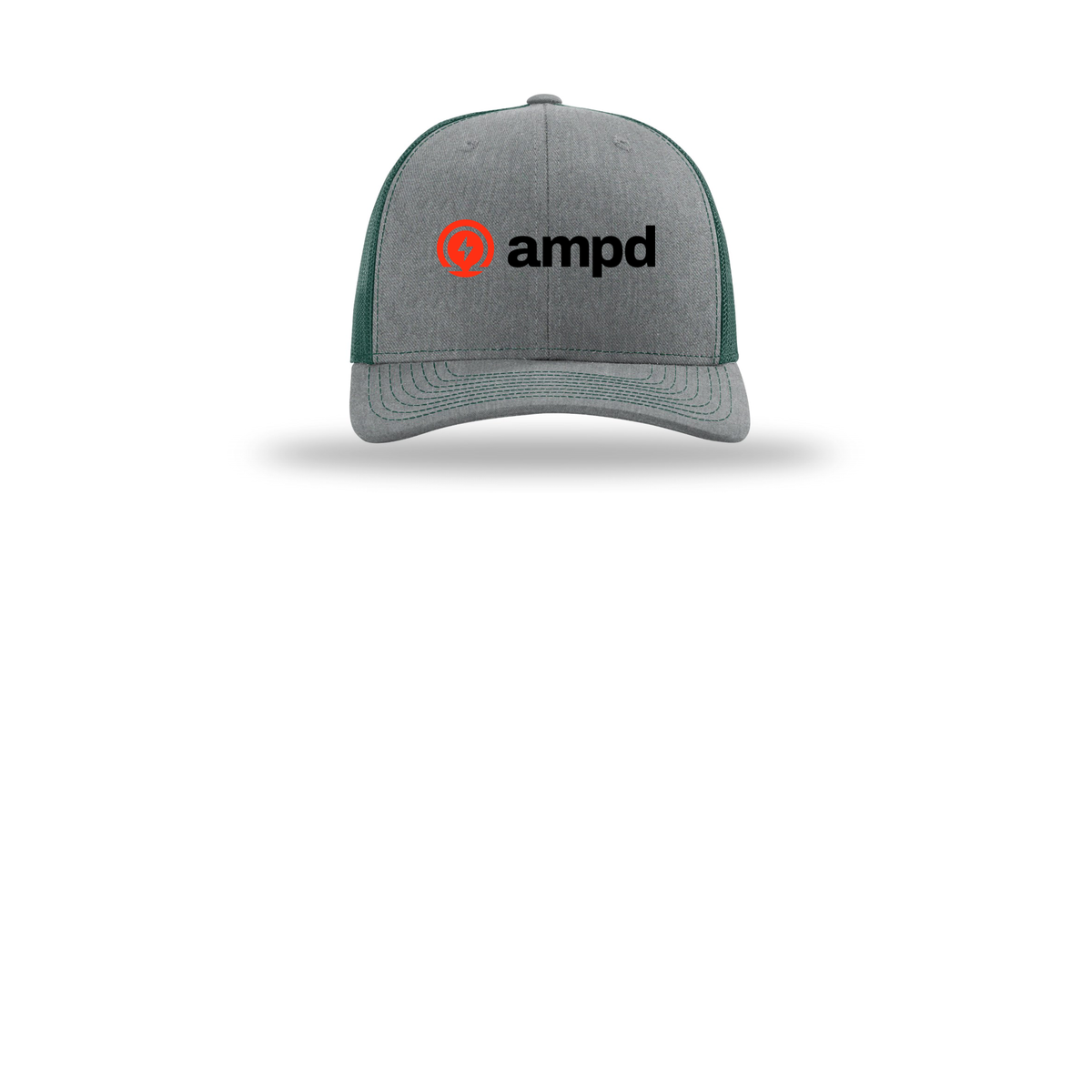 ampd-richardson-trucker-cap-embroidery-capfront-R112-heathergreydarkgreen-flat-front