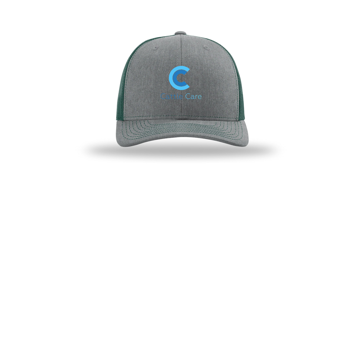 cattle-care-richardson-trucker-cap-embroidery-capfront-R112-heathergreydarkgreen-flat-front
