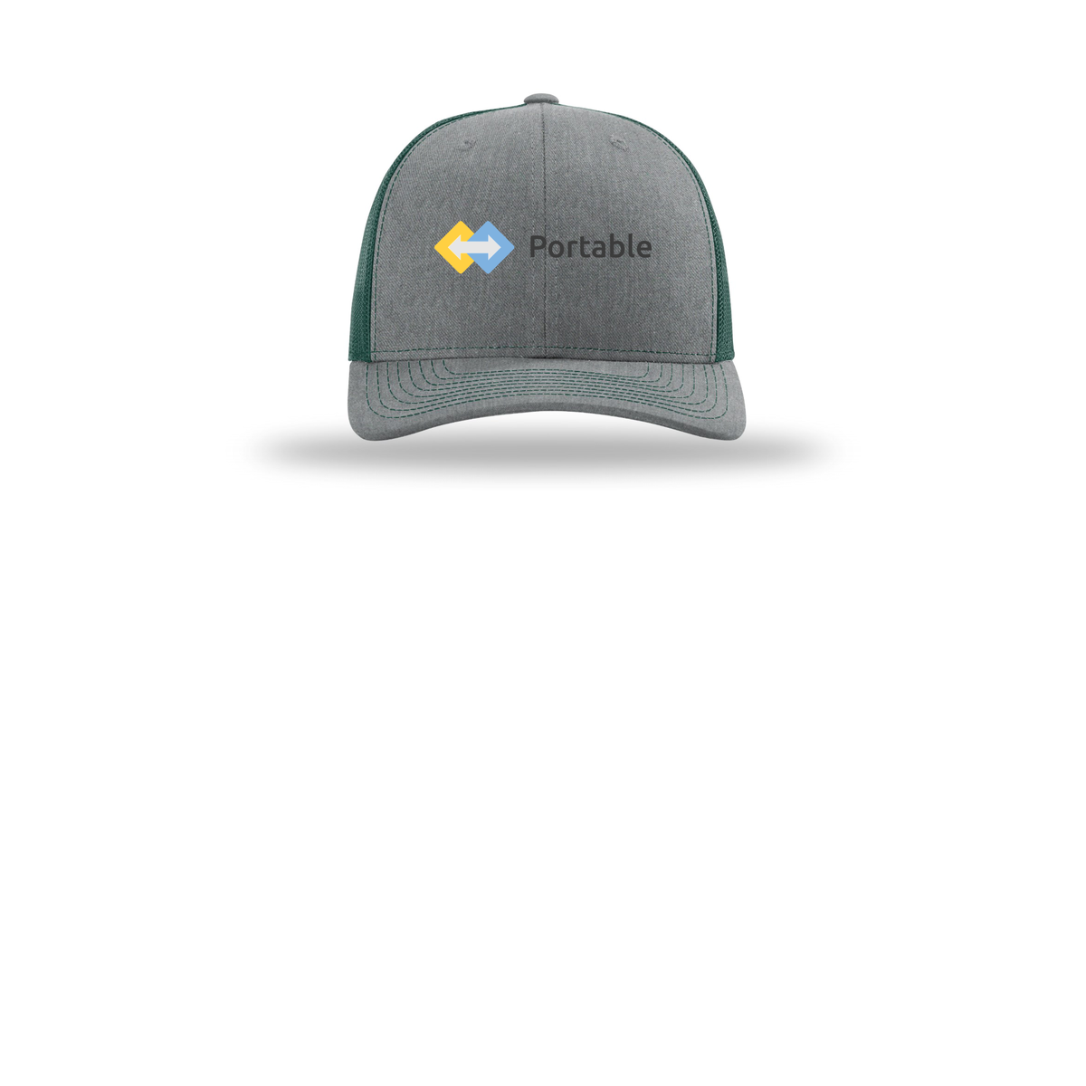 portable-richardson-trucker-cap-embroidery-capfront-R112-heathergreydarkgreen-flat-front