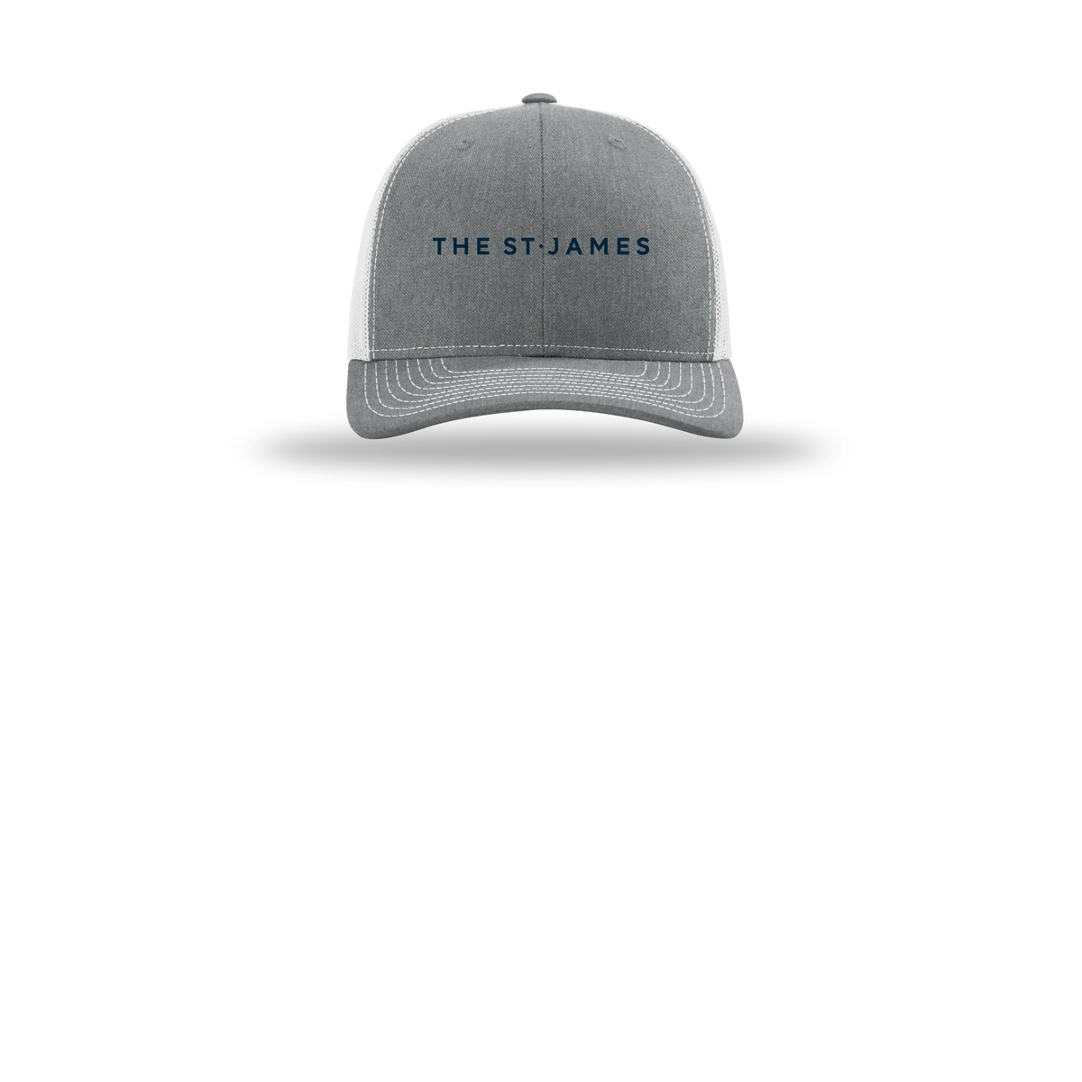 thestjames-richardson-trucker-cap-embroidery-capfront-R112-heathergreylightgrey-flat-front