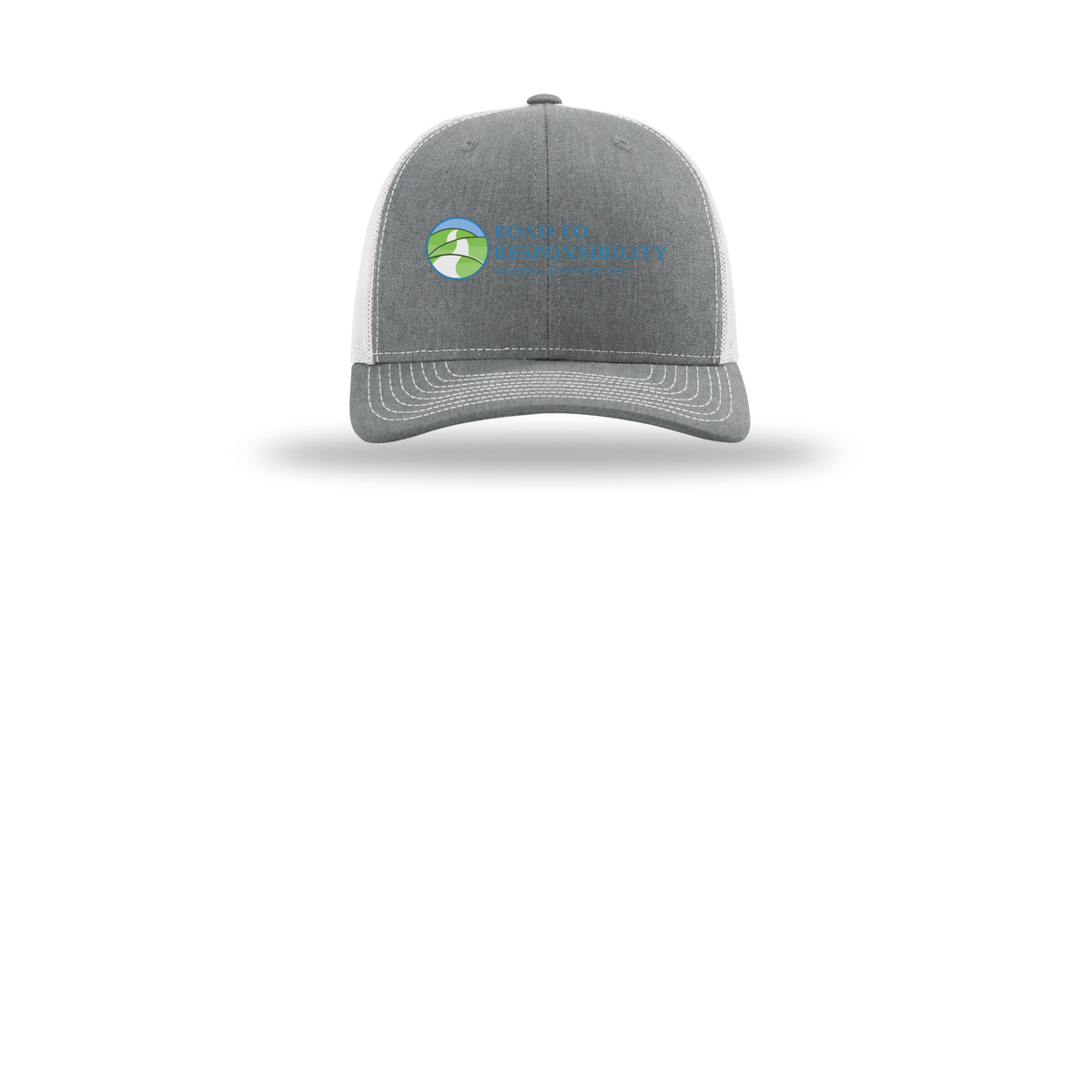 roadtoresponsibility-richardson-trucker-cap-embroidery-capfront-R112-heathergreylightgrey-flat-front