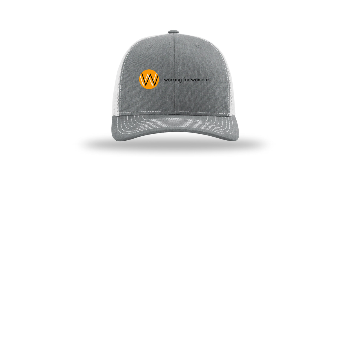workingforwomen-richardson-trucker-cap-embroidery-capfront-R112-heathergreylightgrey-flat-front
