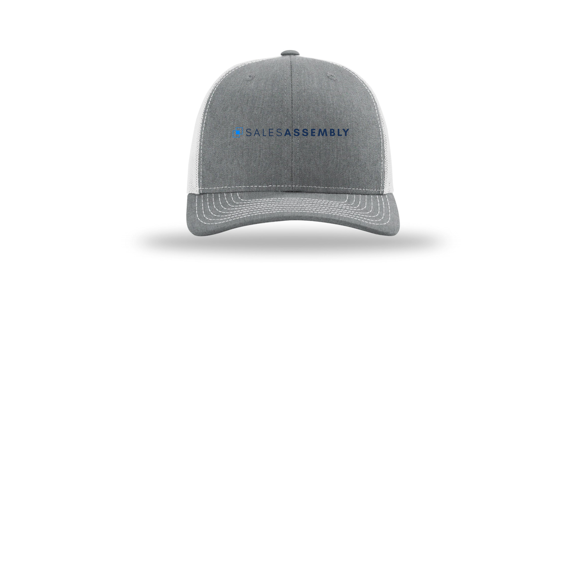salesassembly-richardson-trucker-cap-embroidery-capfront-R112-heathergreylightgrey-flat-front