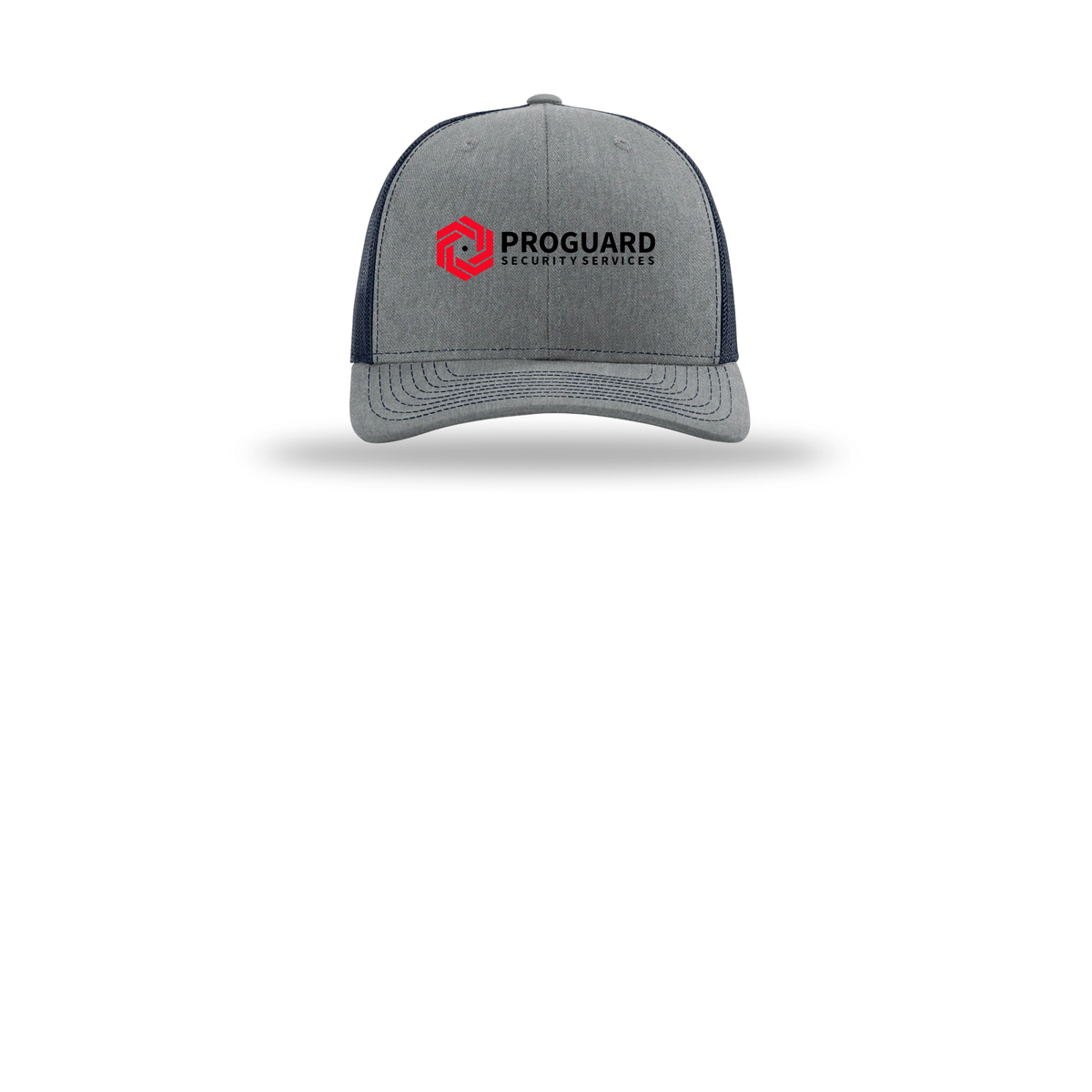 proguardsecurityservices-richardson-trucker-cap-embroidery-capfront-R112-heathergreynavy-flat-front