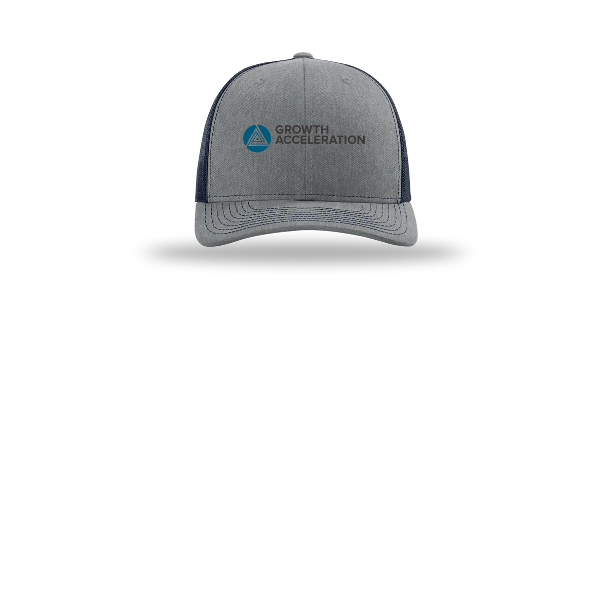 growthaccelerationpartners-richardson-trucker-cap-embroidery-capfront-R112-heathergreynavy-flat-front