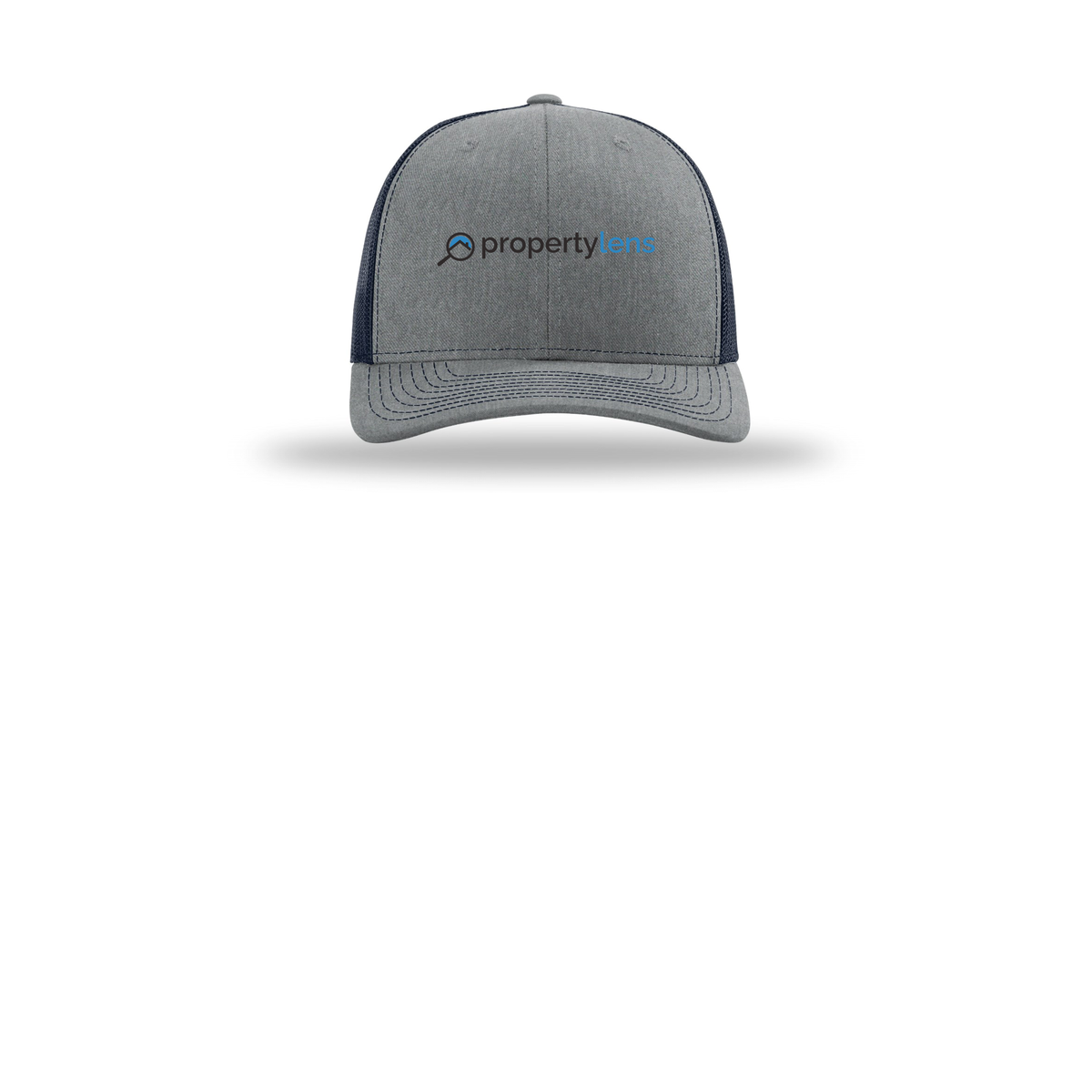 propertylens-richardson-trucker-cap-embroidery-capfront-R112-heathergreynavy-flat-front