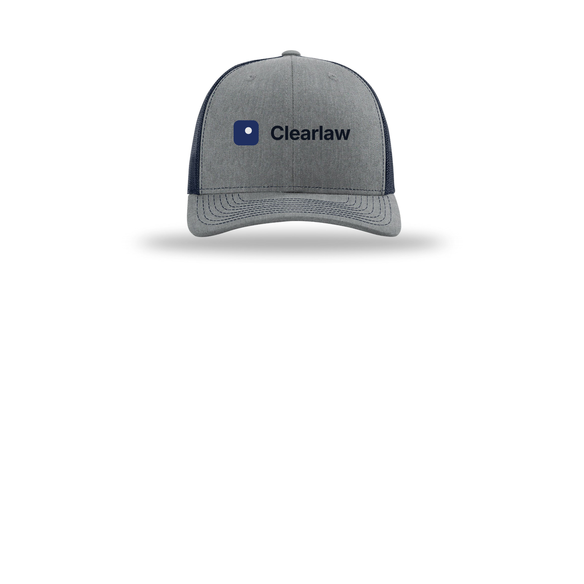 clearlaw-richardson-trucker-cap-embroidery-capfront-R112-heathergreynavy-flat-front