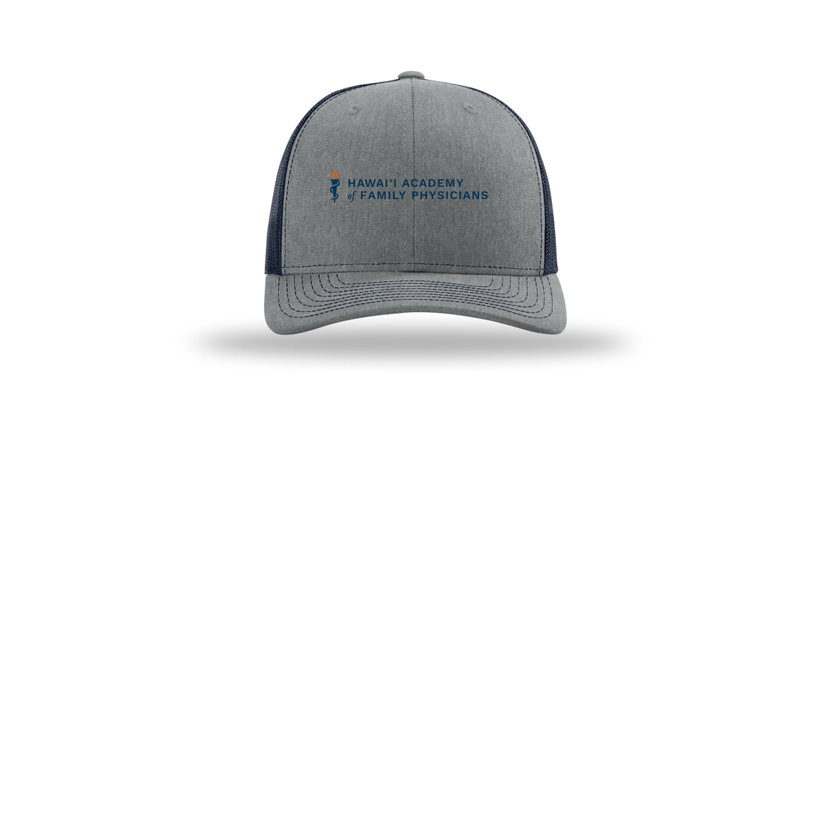 hafp-richardson-trucker-cap-embroidery-capfront-R112-heathergreynavy-flat-front