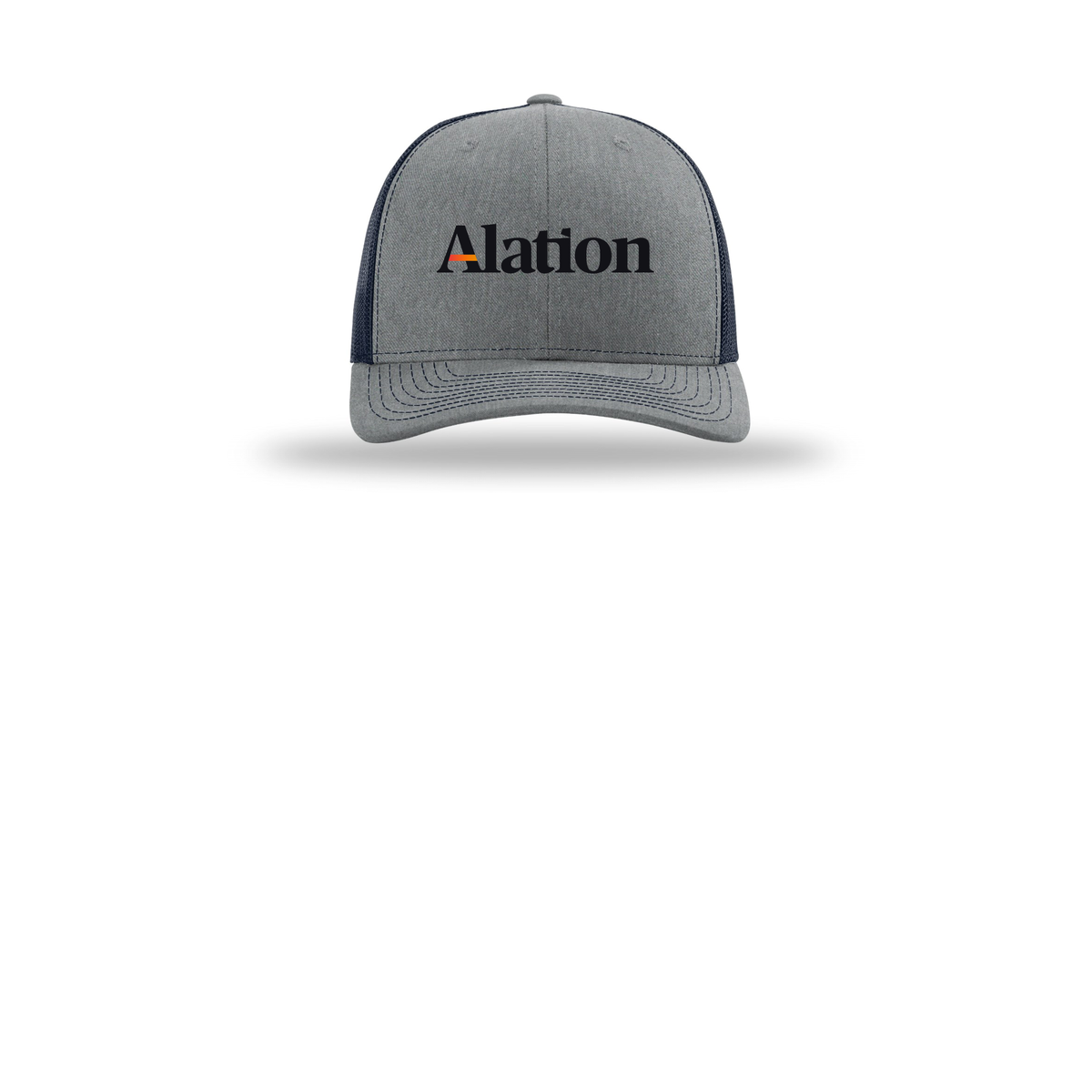alation-richardson-trucker-cap-embroidery-capfront-R112-heathergreynavy-flat-front