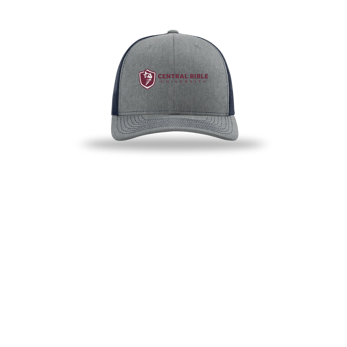 centralbible-richardson-trucker-cap-embroidery-capfront-R112-heathergreynavy-flat-front
