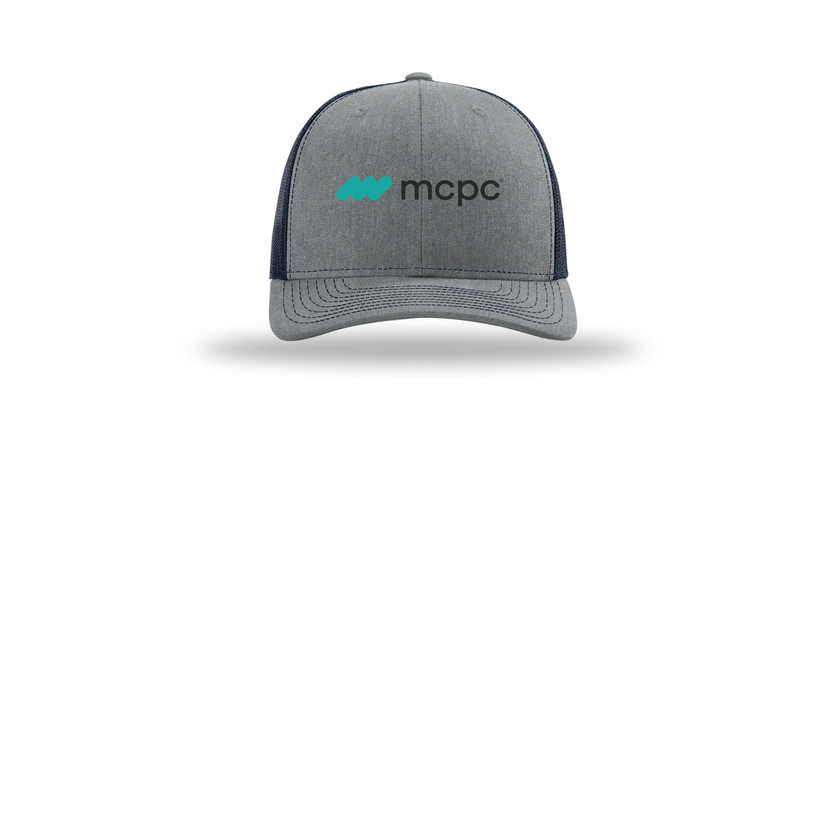 mcpc-richardson-trucker-cap-embroidery-capfront-R112-heathergreynavy-flat-front