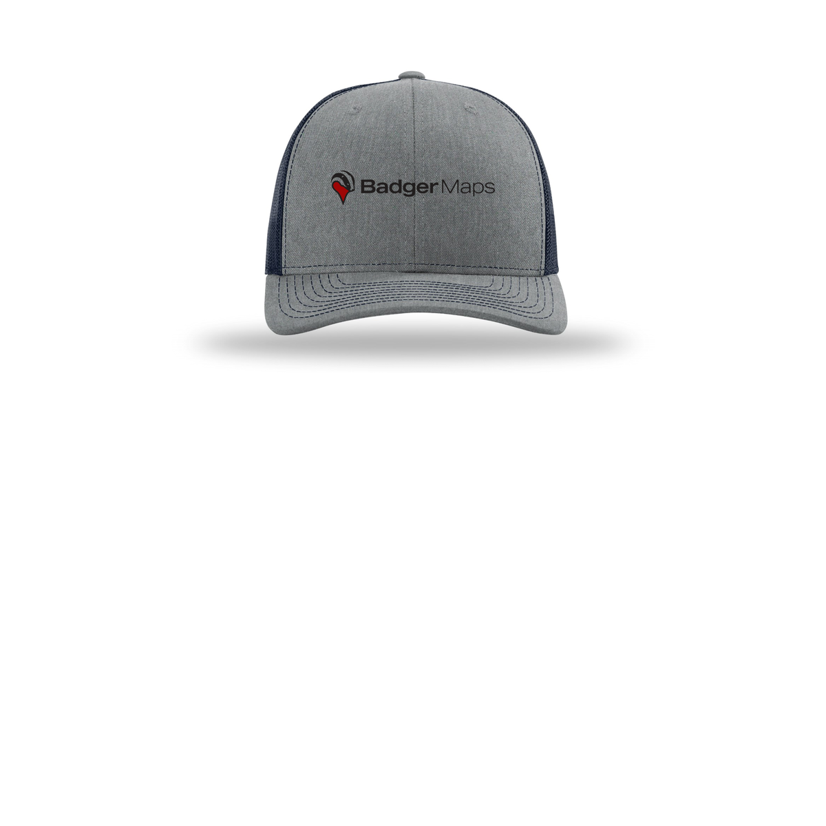badgermapping-richardson-trucker-cap-embroidery-capfront-R112-heathergreynavy-flat-front