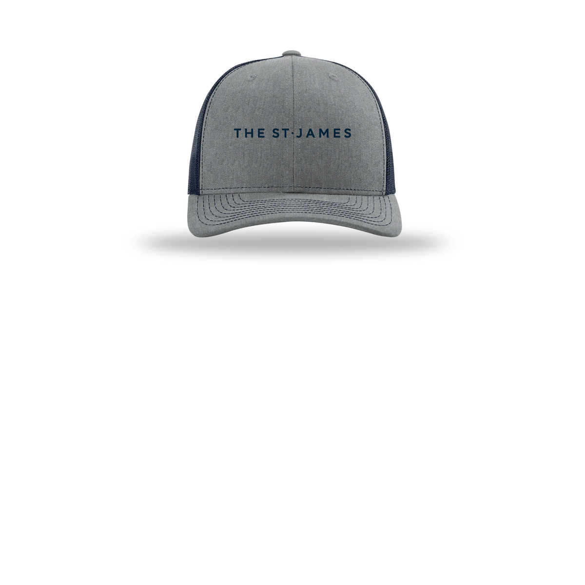 thestjames-richardson-trucker-cap-embroidery-capfront-R112-heathergreynavy-flat-front