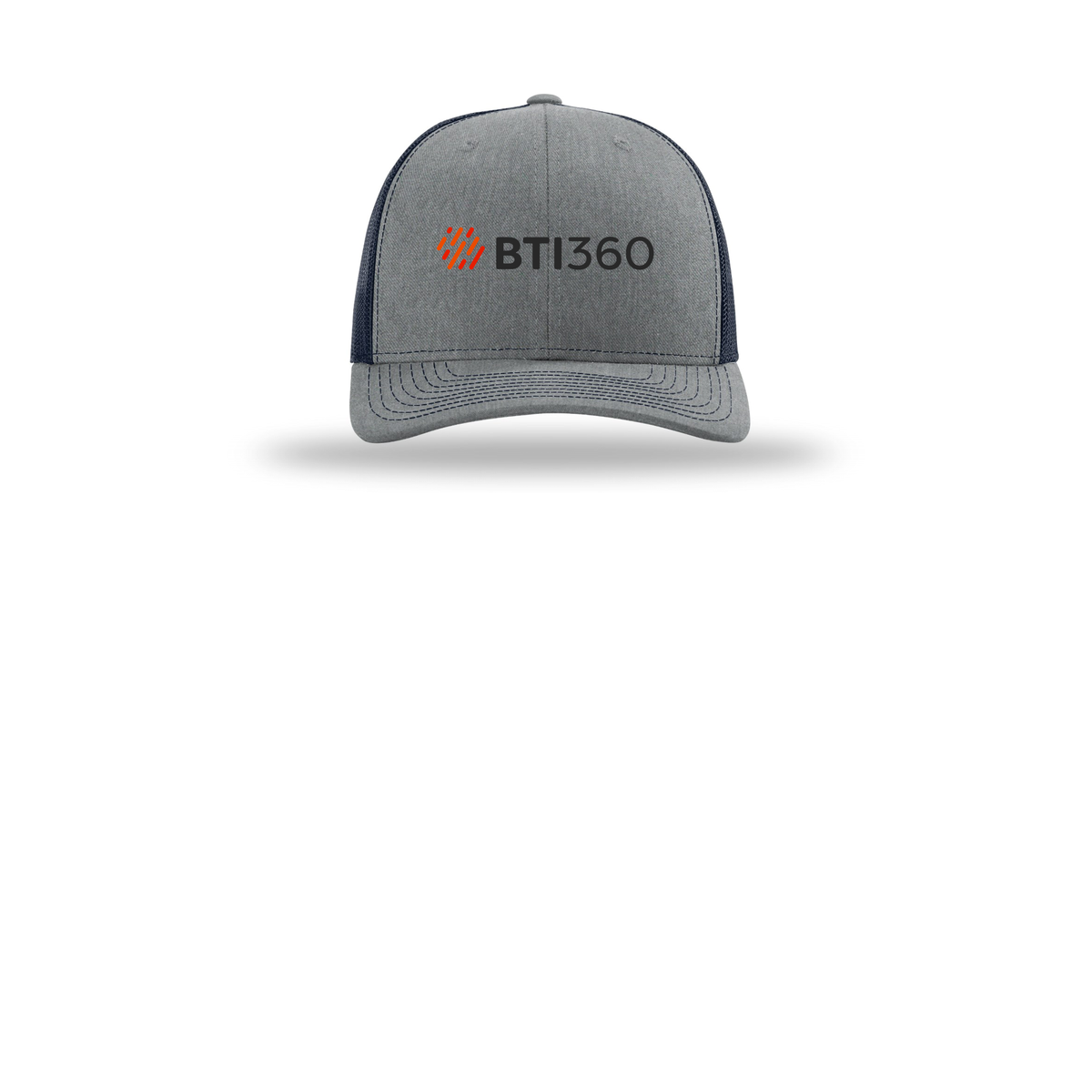 bti360-richardson-trucker-cap-embroidery-capfront-R112-heathergreynavy-flat-front
