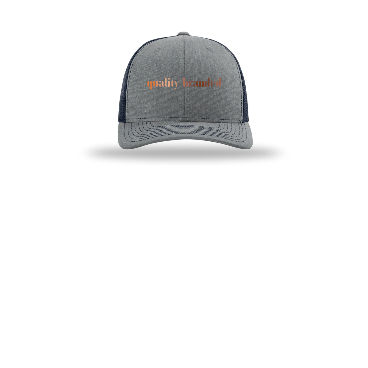 qualitybranded-richardson-trucker-cap-embroidery-capfront-R112-heathergreynavy-flat-front